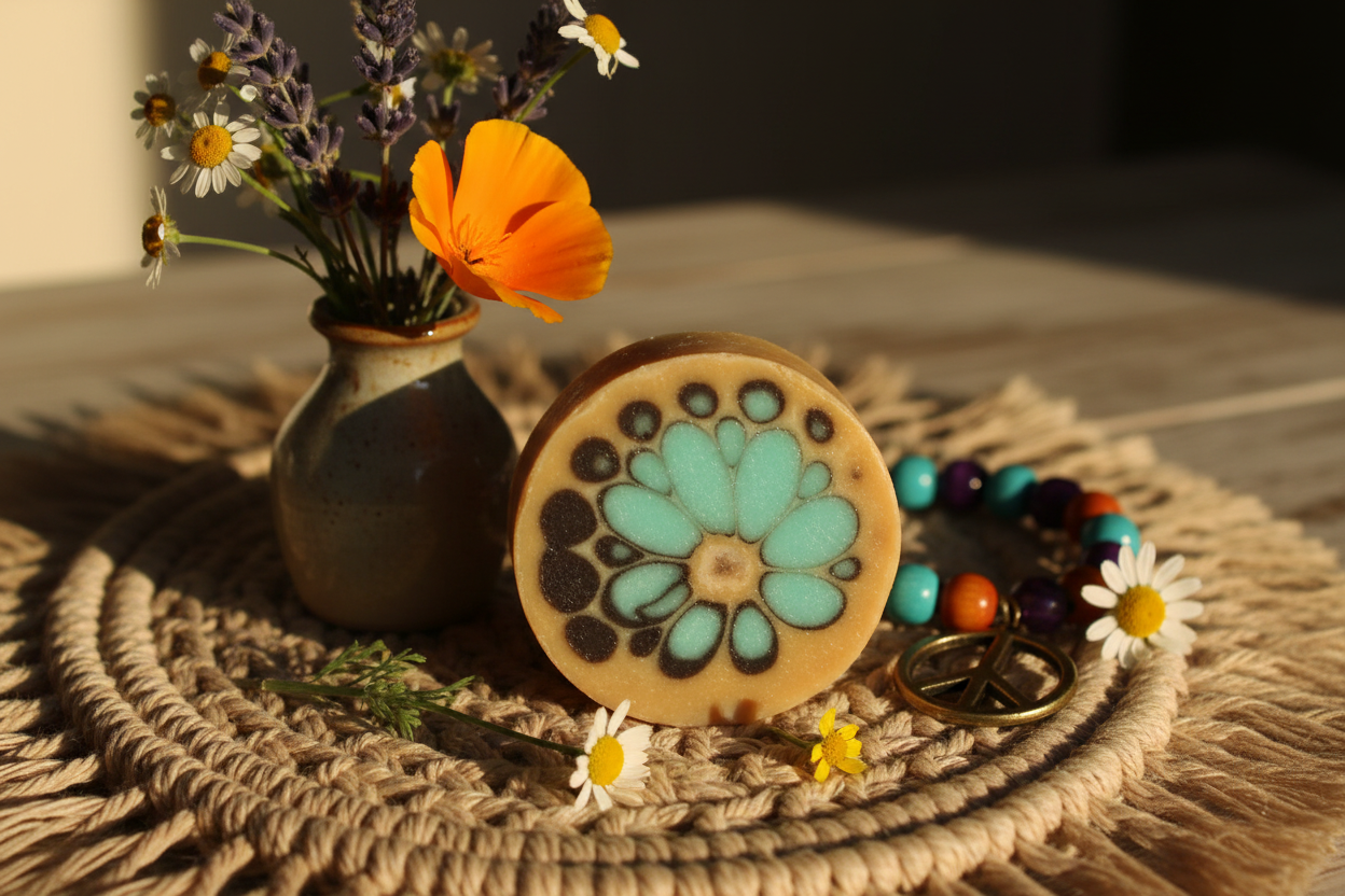 Hippy Daze bar soap in bohemian setting