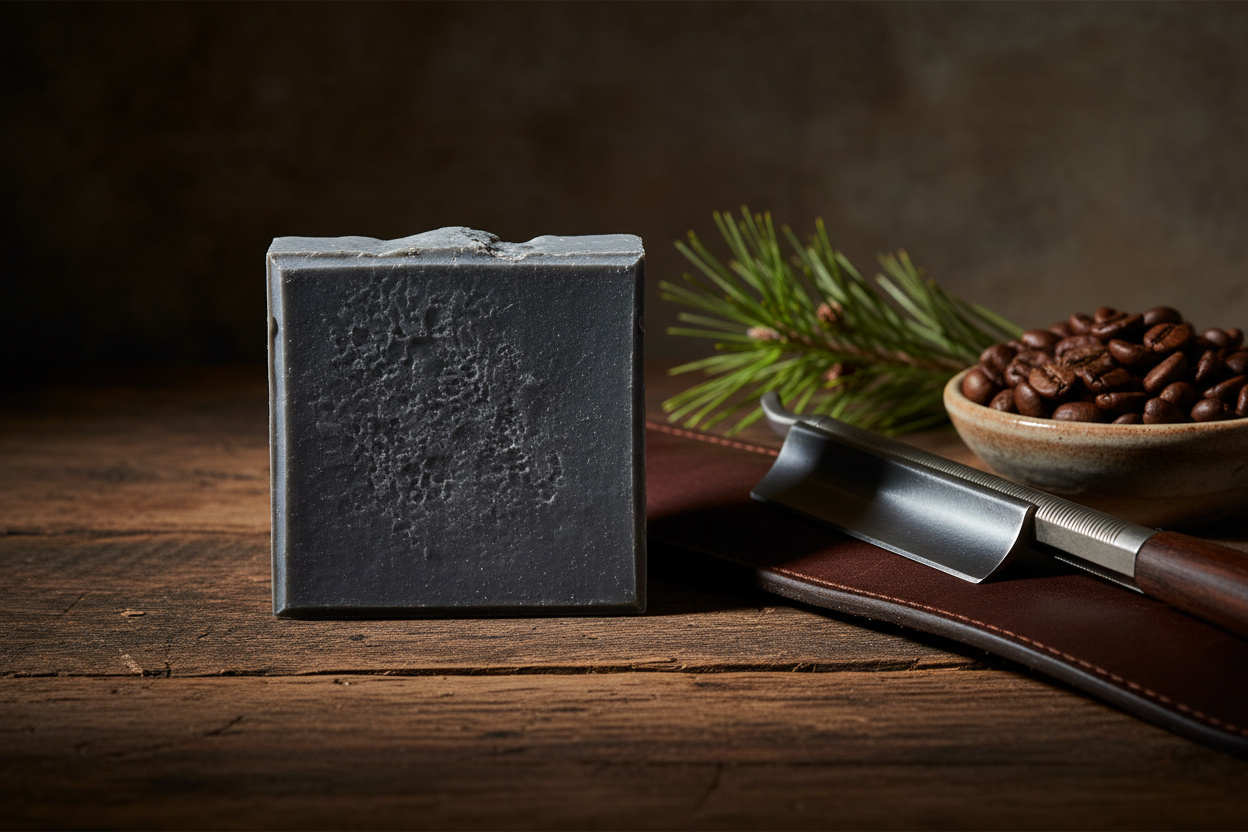 Manly Man bar soap in rugged masculine setting