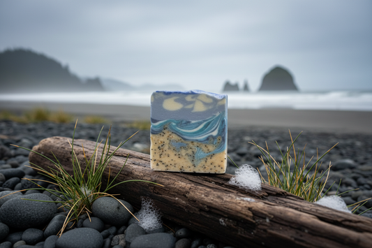 Rialto Beach bar soap in dramatic coastal setting